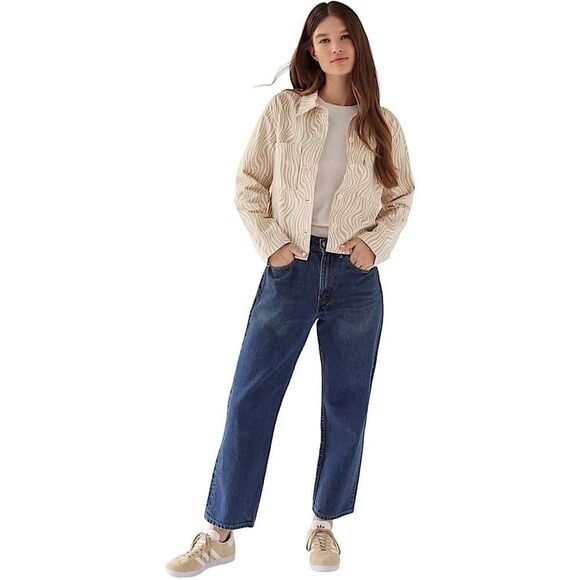 Levi’s Shrunken Denim Chore Jacket Cropped Zebra Wavy Lines Womens Size Small - Picture 3 of 13